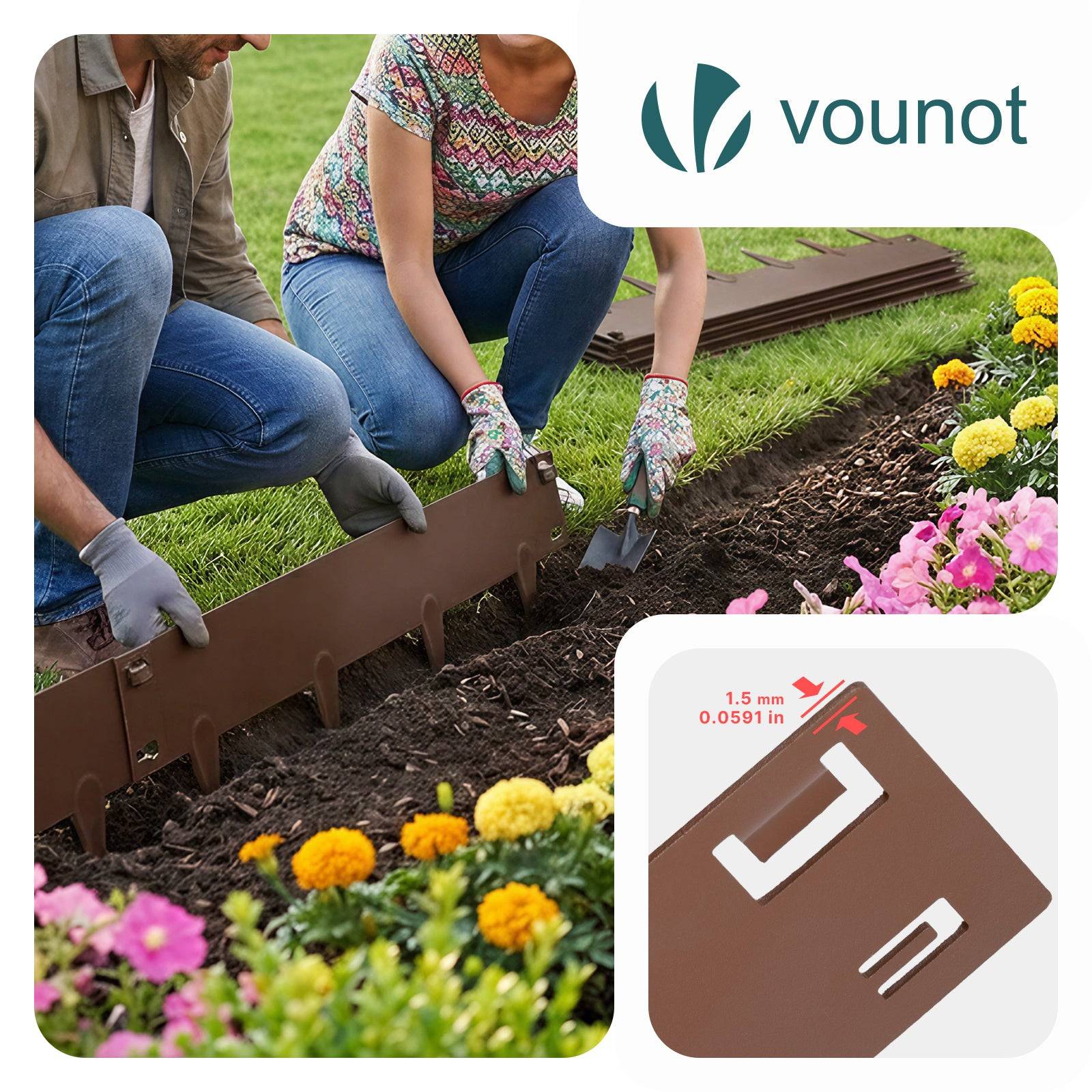Lot de 5 Bordure de jardin en métal galvanisé 106x18cm marron - épaisseur 1.5mm - clôture flexible et résistante 5M - VOUNOT® - Image 2