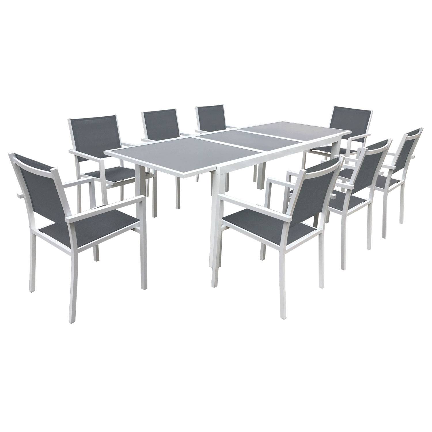 Happy Garden - Salon de jardin FIRENZE extensible en textilène gris 8 places - aluminium blanc - HAPPY GARDEN - Imagen 1