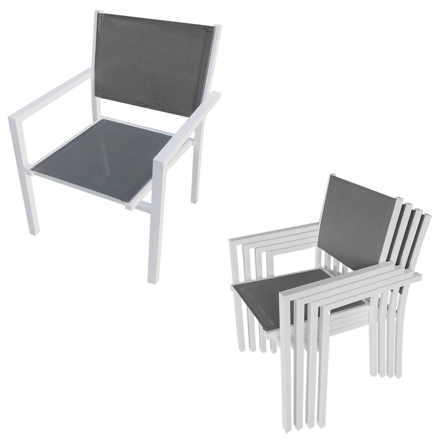 Happy Garden - Salon de jardin FIRENZE extensible en textilène gris 8 places - aluminium blanc - HAPPY GARDEN - Imagen 5