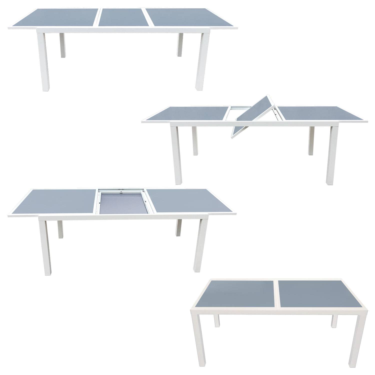 Happy Garden - Salon de jardin FIRENZE extensible en textilène gris 8 places - aluminium blanc - HAPPY GARDEN - Imagen 2
