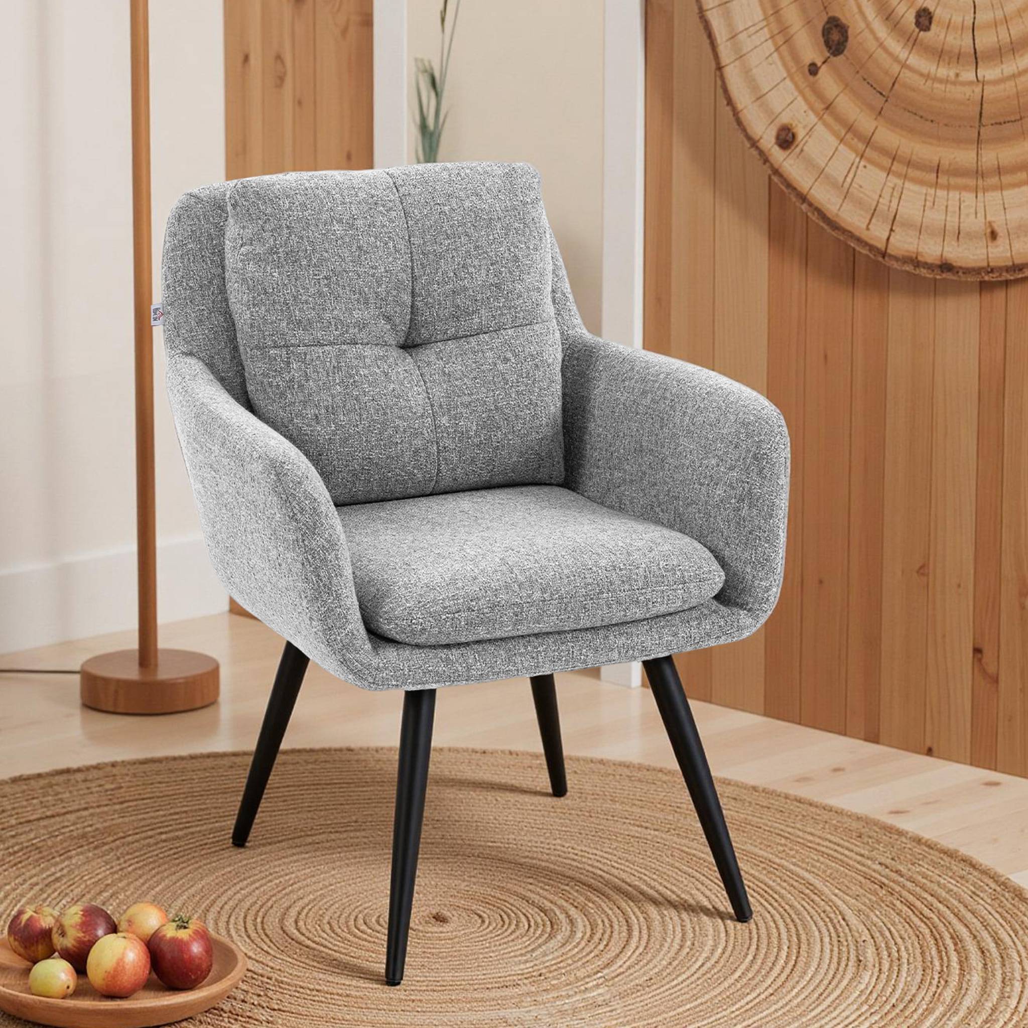 Fauteuil d'appoint moderne, fauteuil rembourré avec pieds en métal, aspect lin, gris clair - Image 4
