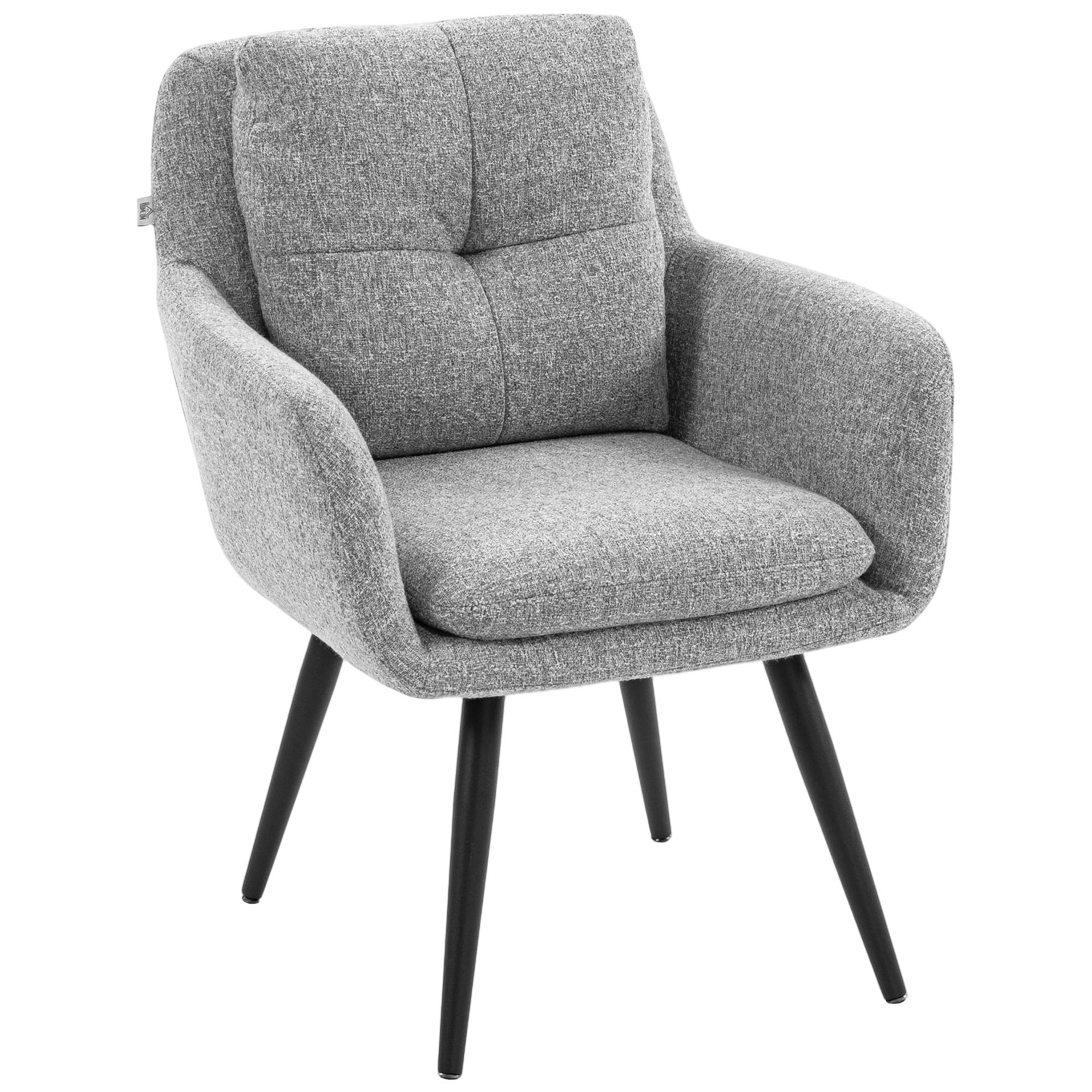 Fauteuil d'appoint moderne, fauteuil rembourré avec pieds en métal, aspect lin, gris clair - Image 1