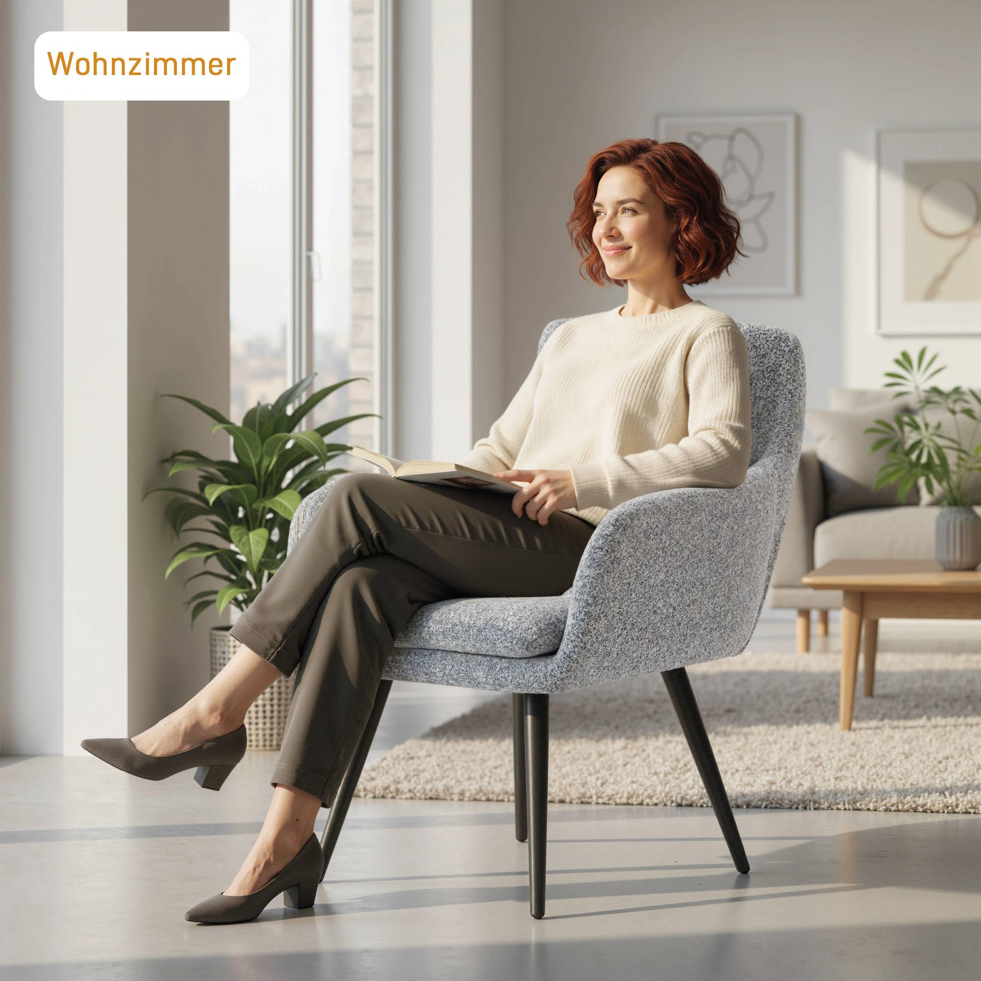 Fauteuil d'appoint moderne, fauteuil rembourré avec pieds en métal, aspect lin, gris clair - Image 9