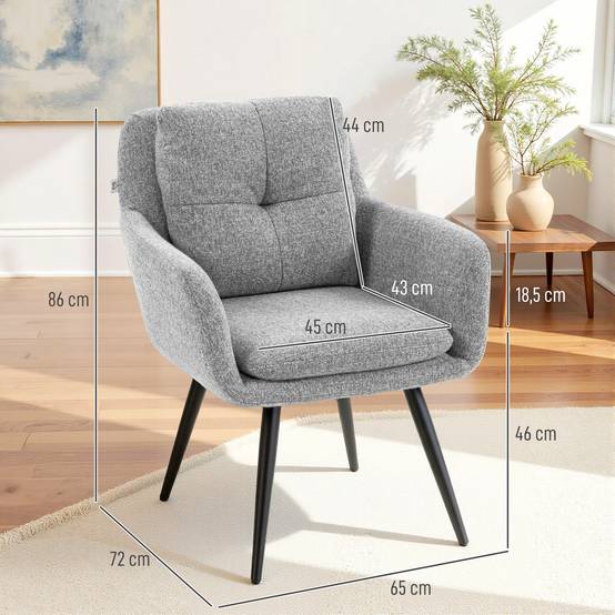 Fauteuil d'appoint moderne, fauteuil rembourré avec pieds en métal, aspect lin, gris clair - Image 5