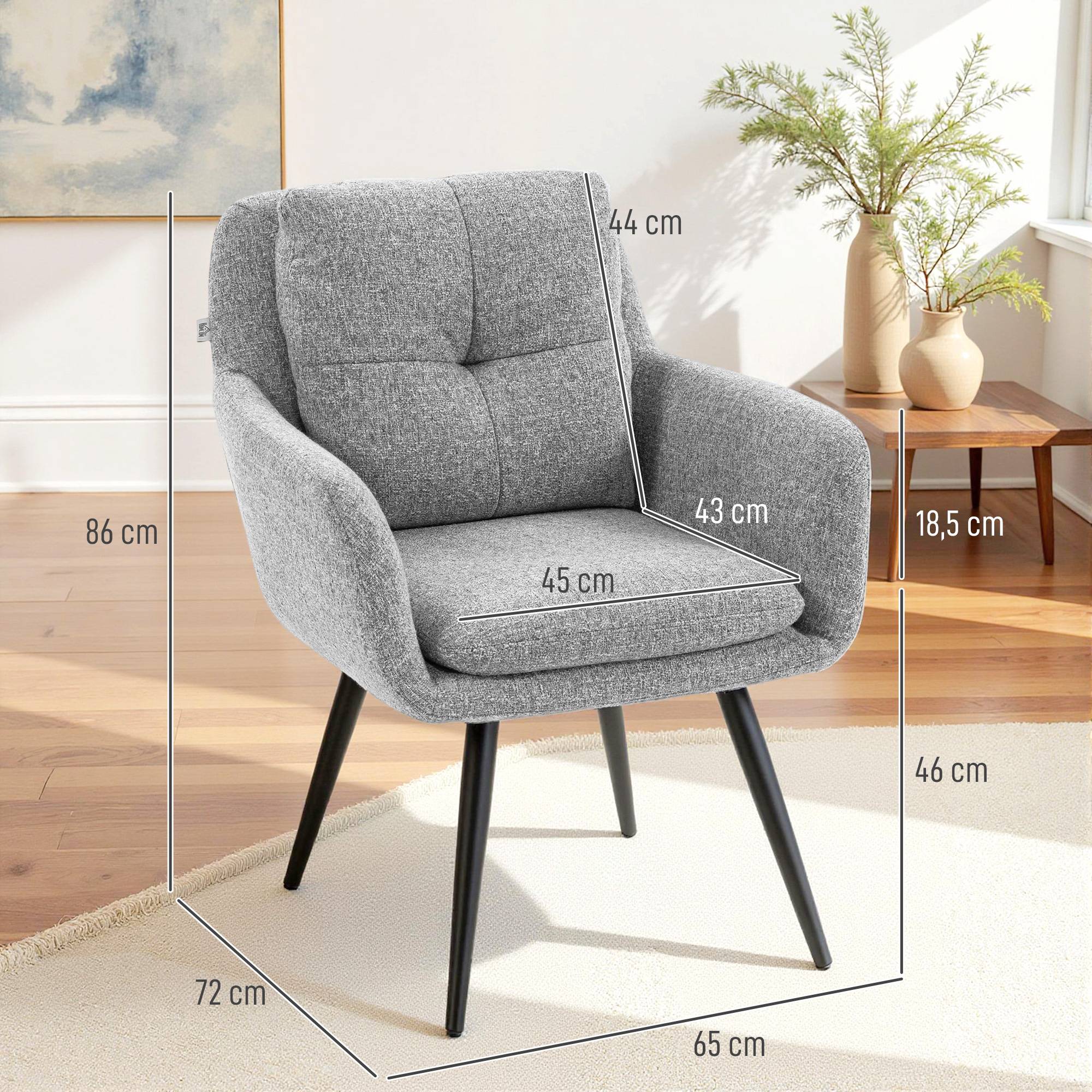 Fauteuil d'appoint moderne, fauteuil rembourré avec pieds en métal, aspect lin, gris clair - Image 5