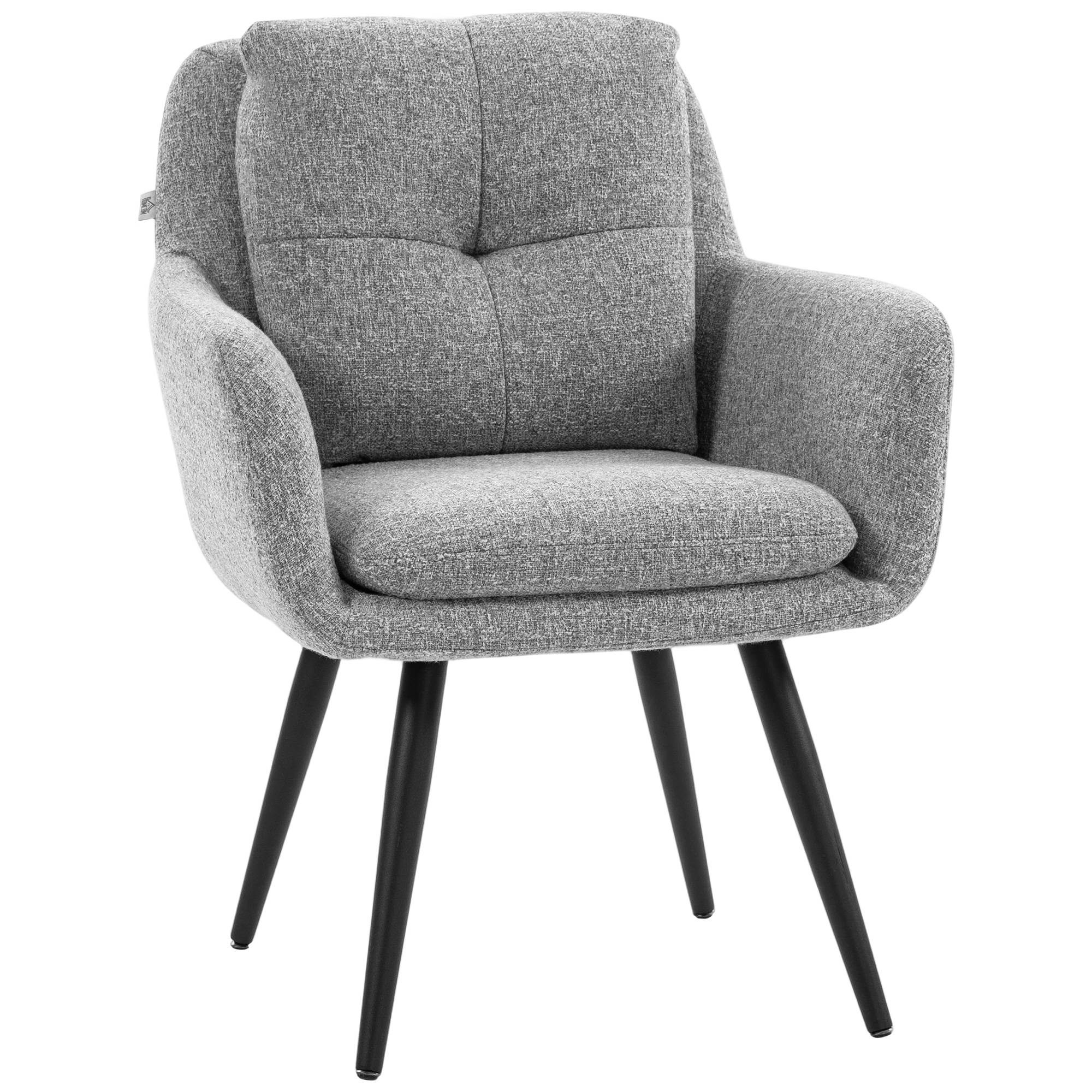 Fauteuil d'appoint moderne, fauteuil rembourré avec pieds en métal, aspect lin, gris clair - Image 2