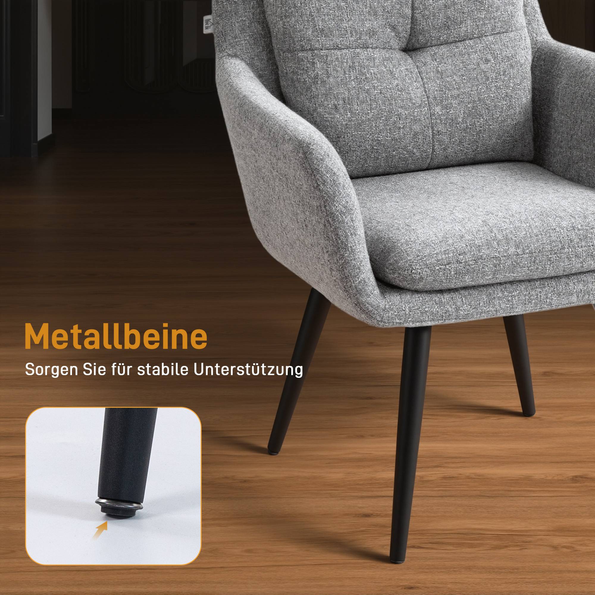 Fauteuil d'appoint moderne, fauteuil rembourré avec pieds en métal, aspect lin, gris clair - Image 7