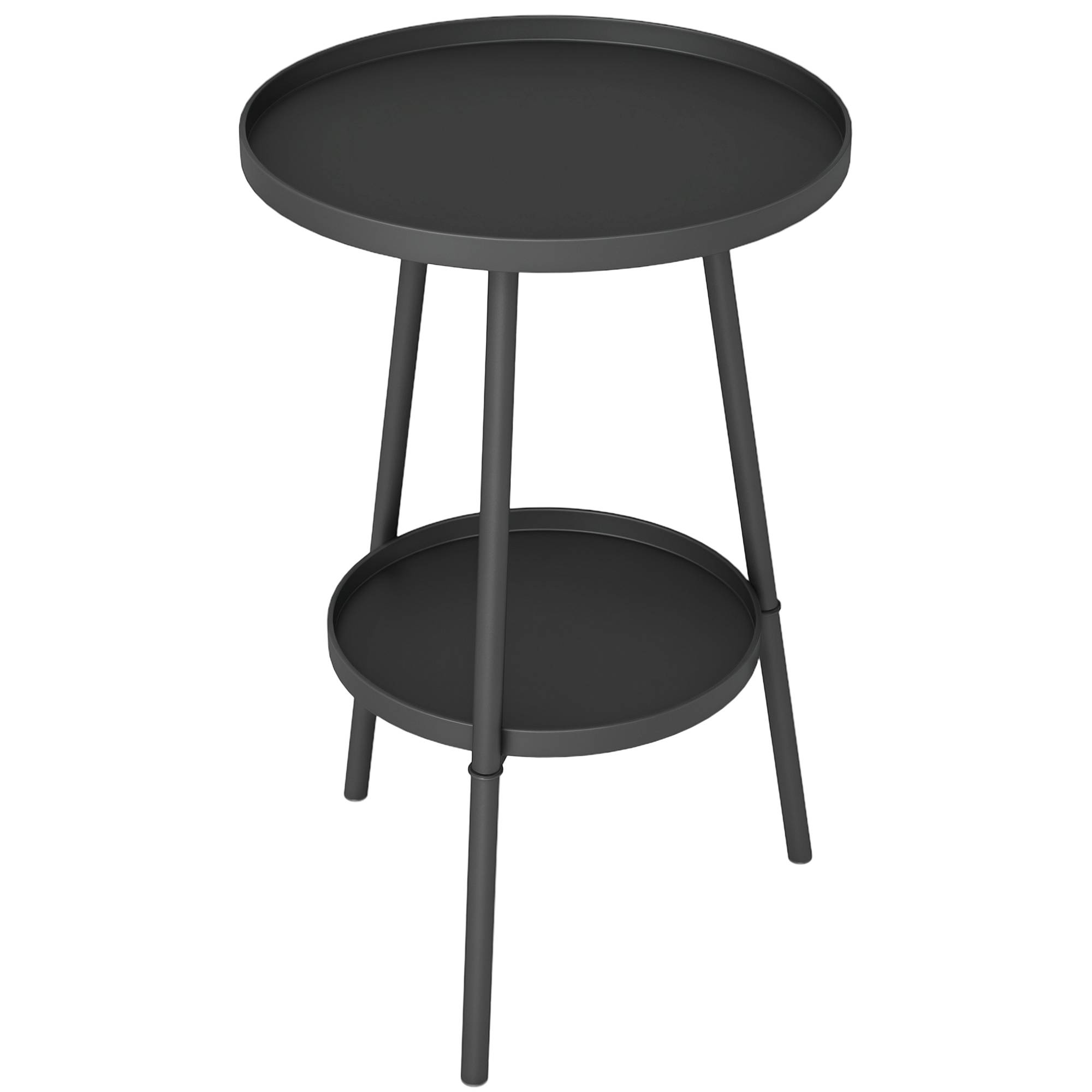 Table de jardin ronde à 2 niveaux avec rebords surélevés et plateau inférieur pour une utilisation intérieure et extérieure Ø32 x 51 cm Noir