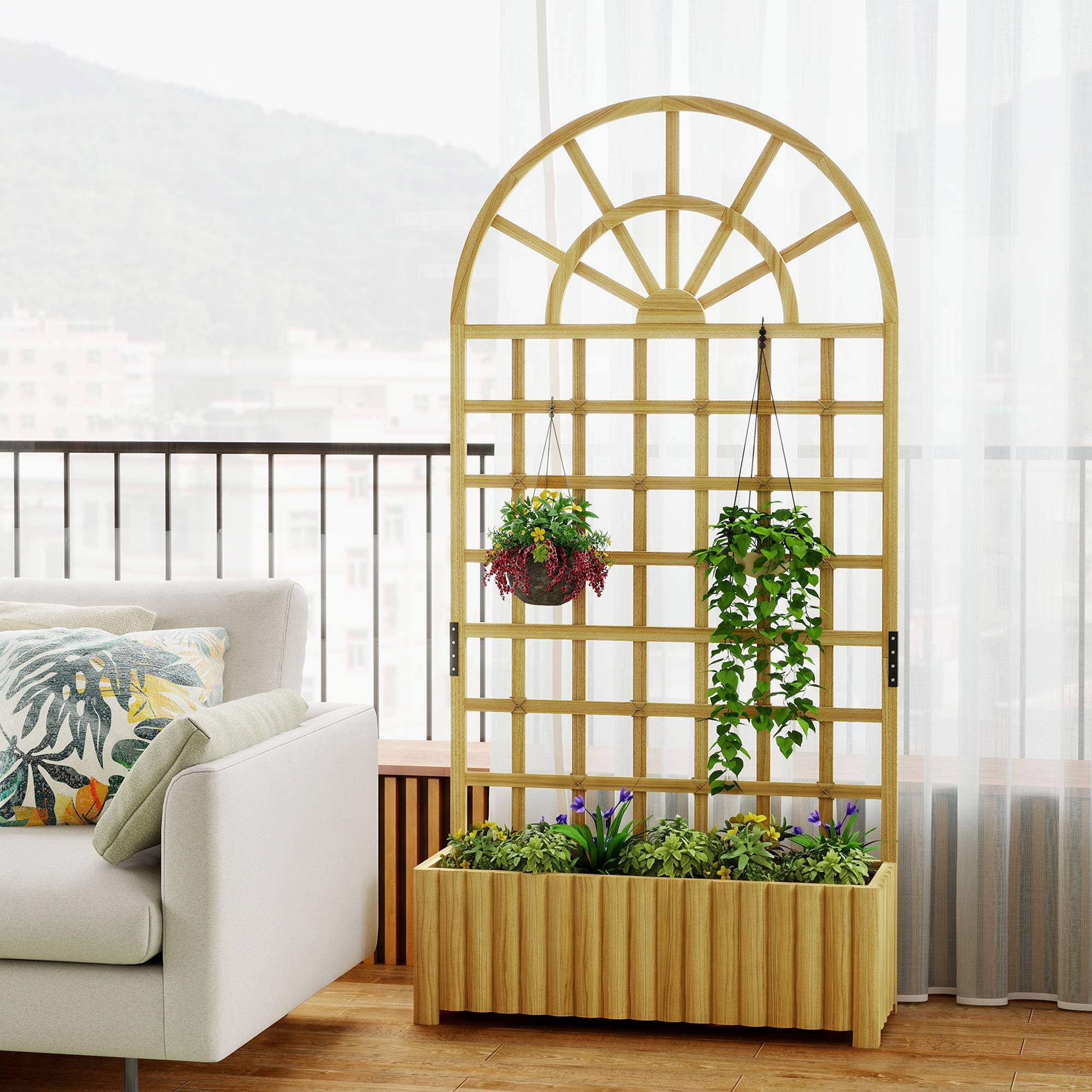 Jardinière treillis en bois avec drainage pour la culture de légumes, fleurs et herbes aromatiques, 90 x 30 x 180 cm, naturelle - Image 10