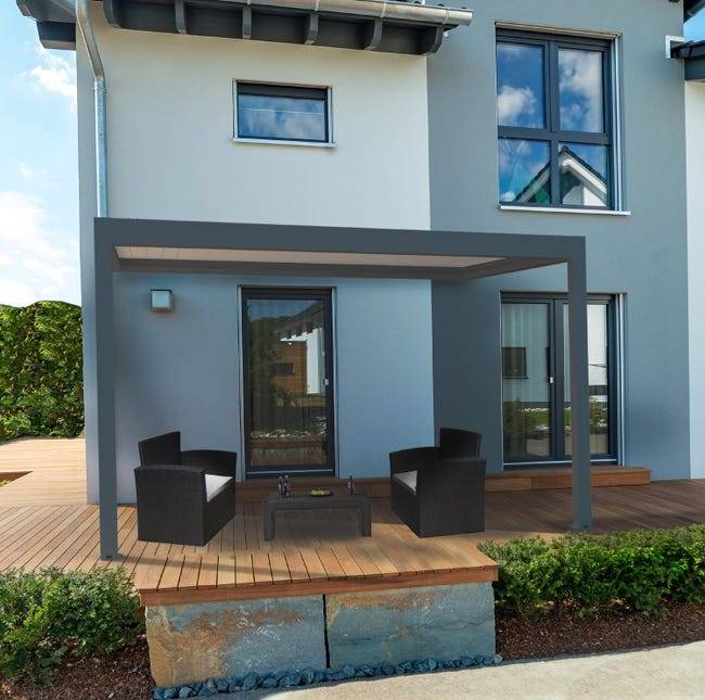 Pergola Bioclimatique Adossée Motorisée Aluminium 4x3 Anthracite O ORIAL France - Image 3