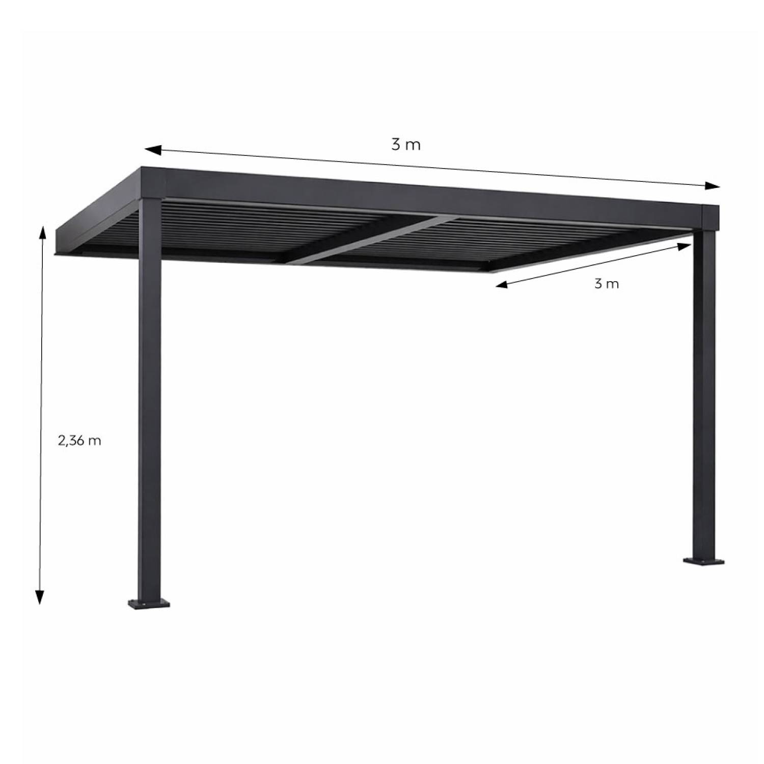 Pergola bioclimatique adossée en aluminium noir 3x3m SIFNOS - Image 3
