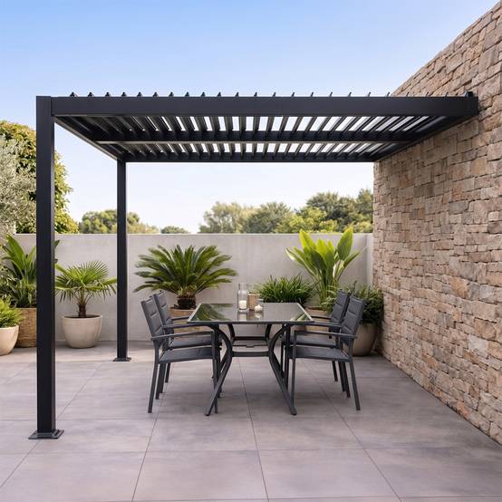Pergola bioclimatique adossée en aluminium noir 3x3m SIFNOS - Image 5