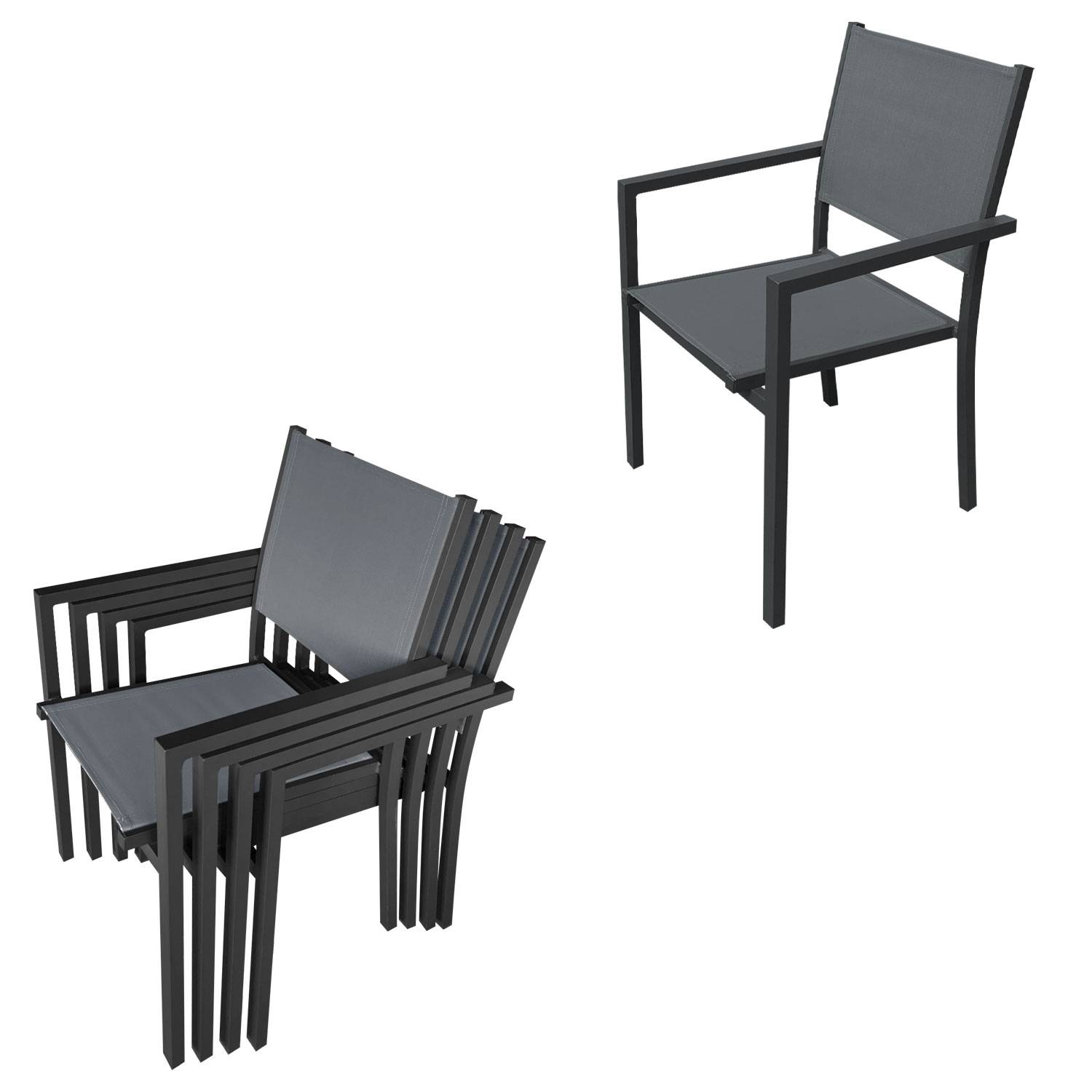Happy Garden - Salon de jardin VENEZIA extensible 90/180 en textilène gris 8 places - aluminium anthracite - HAPPY GARDEN - Imagen 5