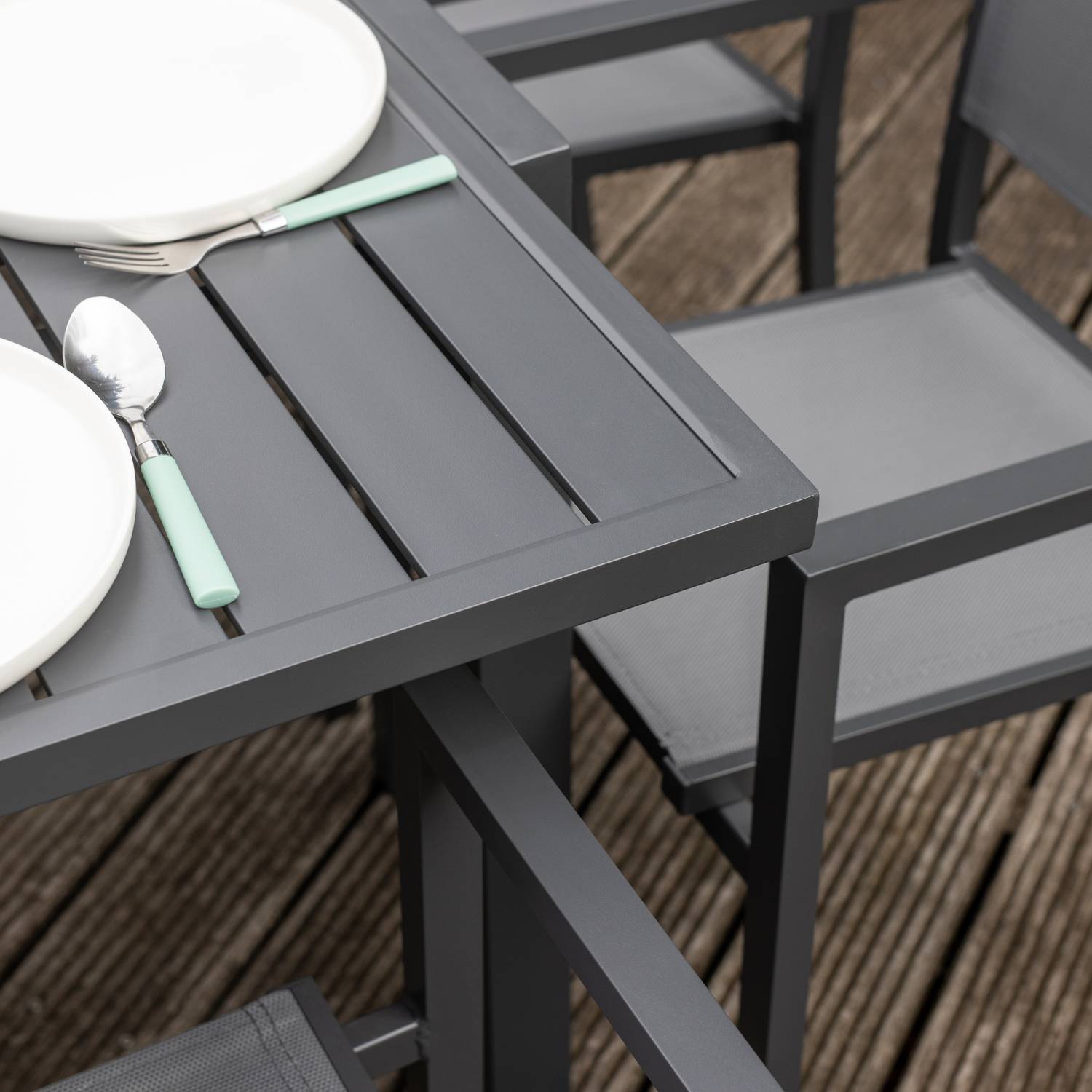 Happy Garden - Salon de jardin VENEZIA extensible 90/180 en textilène gris 8 places - aluminium anthracite - HAPPY GARDEN - Imagen 6