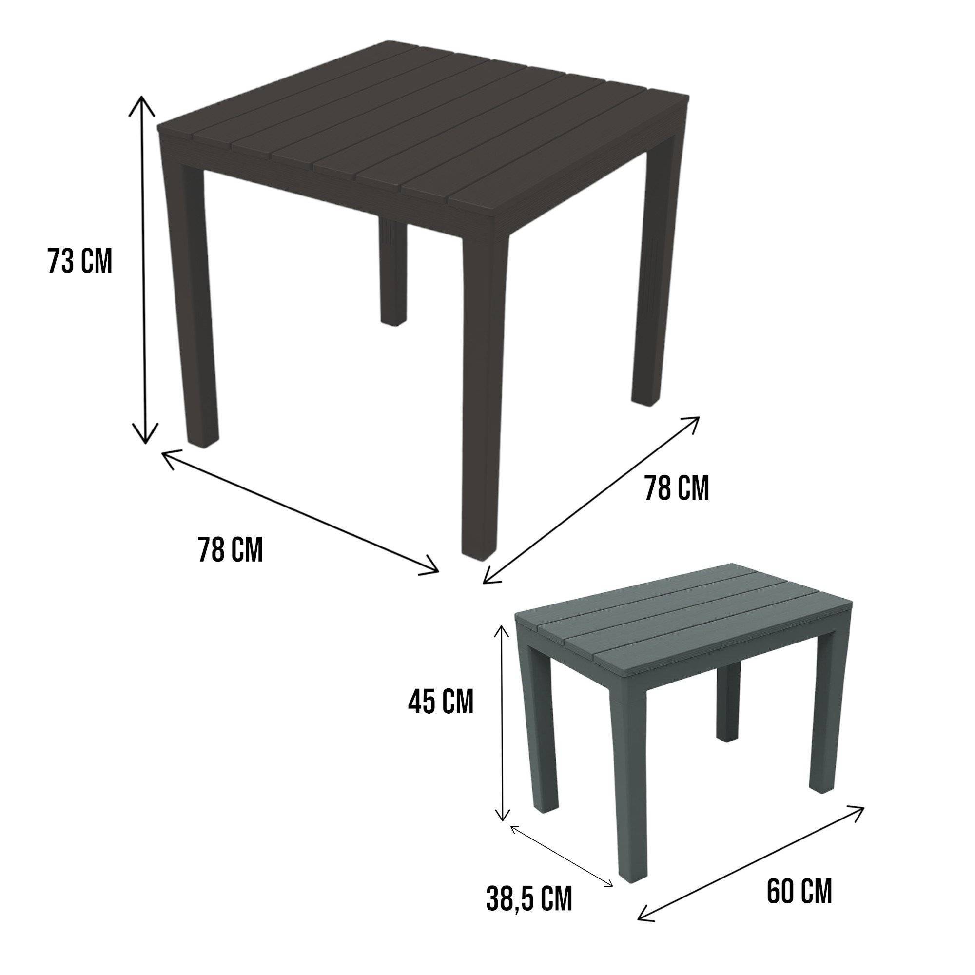 Dmora - Salon d'extérieur Moncalieri, Composition de jardin avec 1 table carrée et 2 bancs, Salon intérieur et extérieur de Pic Nic, Anthracite - Dmora - Imagen 3