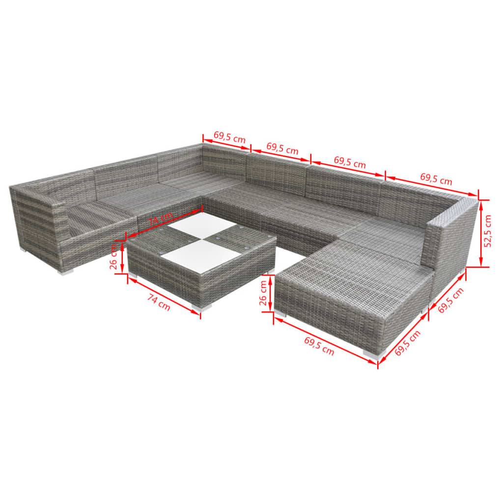 Helloshop26 - Salon de jardin meuble d'extérieur ensemble de mobilier 8 pièces avec coussins résine tressée gris - Imagen 5