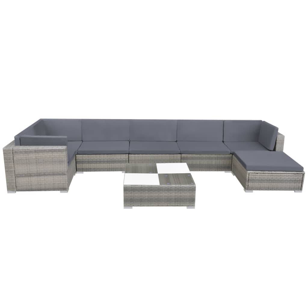 Helloshop26 - Salon de jardin meuble d'extérieur ensemble de mobilier 8 pièces avec coussins résine tressée gris - Imagen 2