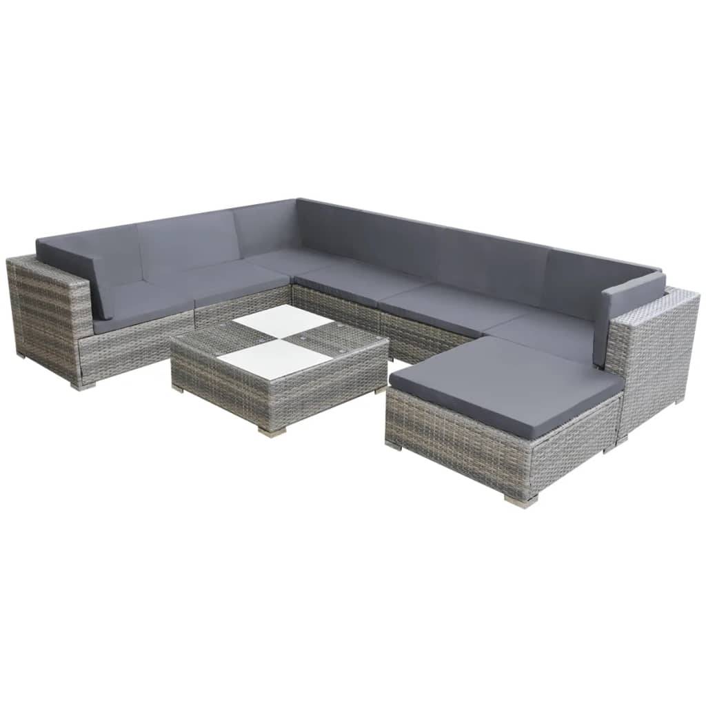 Helloshop26 - Salon de jardin meuble d'extérieur ensemble de mobilier 8 pièces avec coussins résine tressée gris - Imagen 1