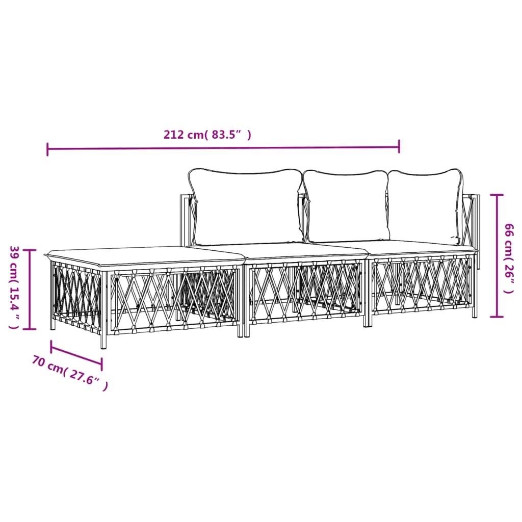 Salon de jardin meuble d'extérieur ensemble de mobilier avec coussins 3 pièces anthracite acier - Image 6