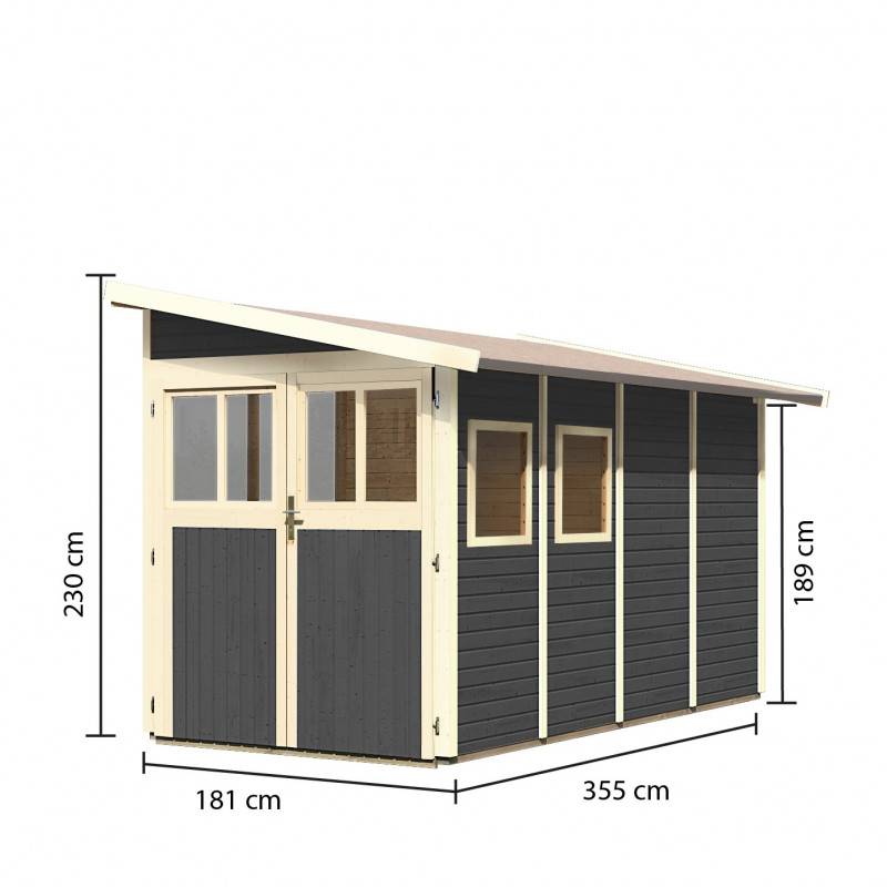 Abri de jardin adossé 6,26m² Wandlitz 4 Karibu bois massif vitrifié gris avec embase - Image 3