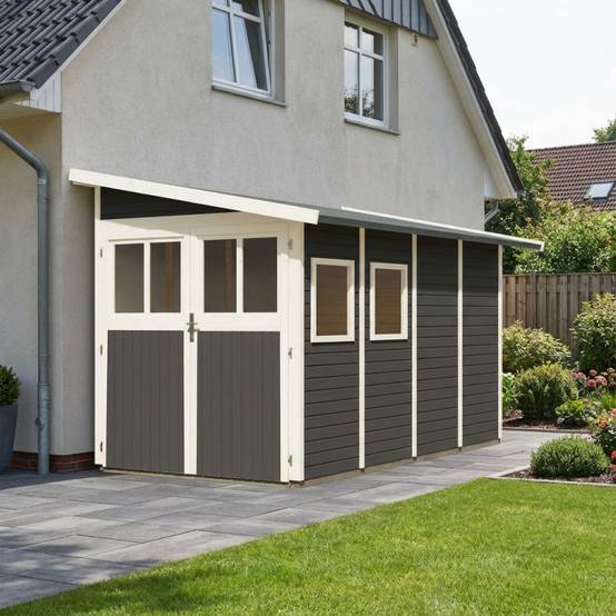 Abri de jardin adossé 6,26m² Wandlitz 4 Karibu bois massif vitrifié gris avec embase - Image 1