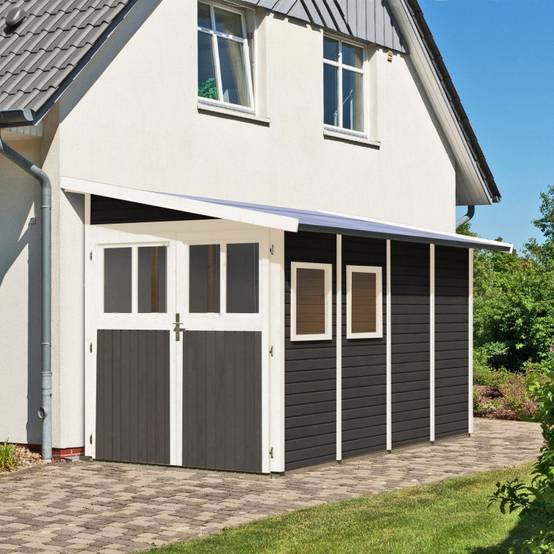 Abri de jardin adossé 6,26m² Wandlitz 4 Karibu bois massif vitrifié gris avec embase - Image 2