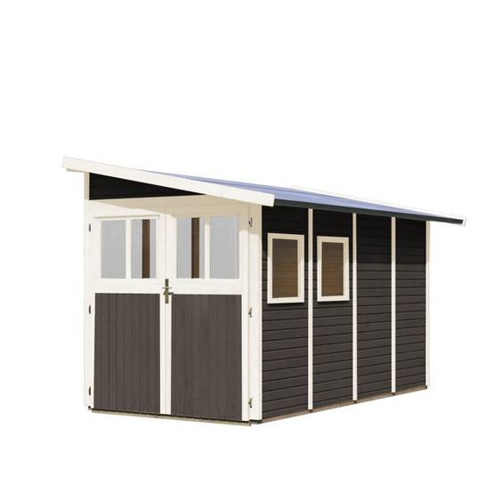 Abri de jardin adossé 6,26m² Wandlitz 4 Karibu bois massif vitrifié gris avec embase - Image 4