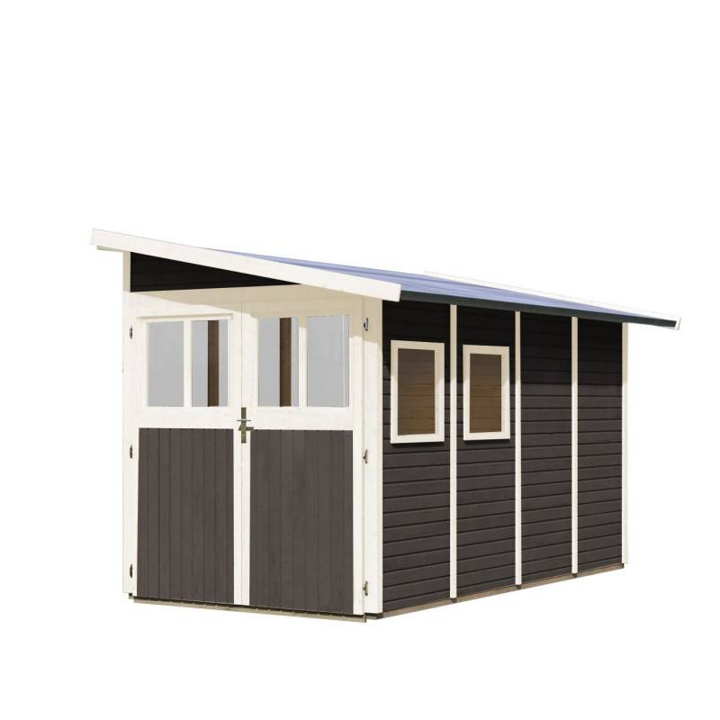 Abri de jardin adossé 6,26m² Wandlitz 4 Karibu bois massif vitrifié gris avec embase - Image 4