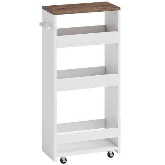 Sans Marque - Chariot cuisine étroit 3 niveaux roulettes 40x20x84 cm Blanc - Image 1