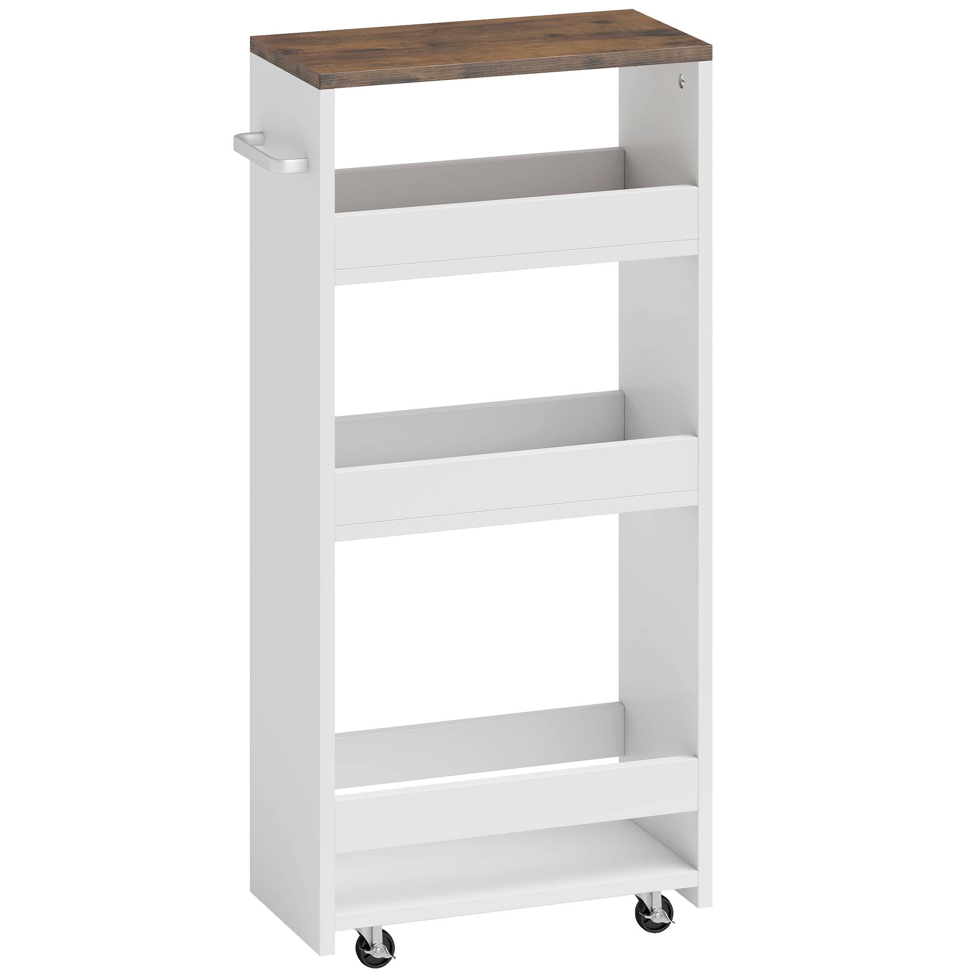 Sans Marque - Chariot cuisine étroit 3 niveaux roulettes 40x20x84 cm Blanc - Image 1