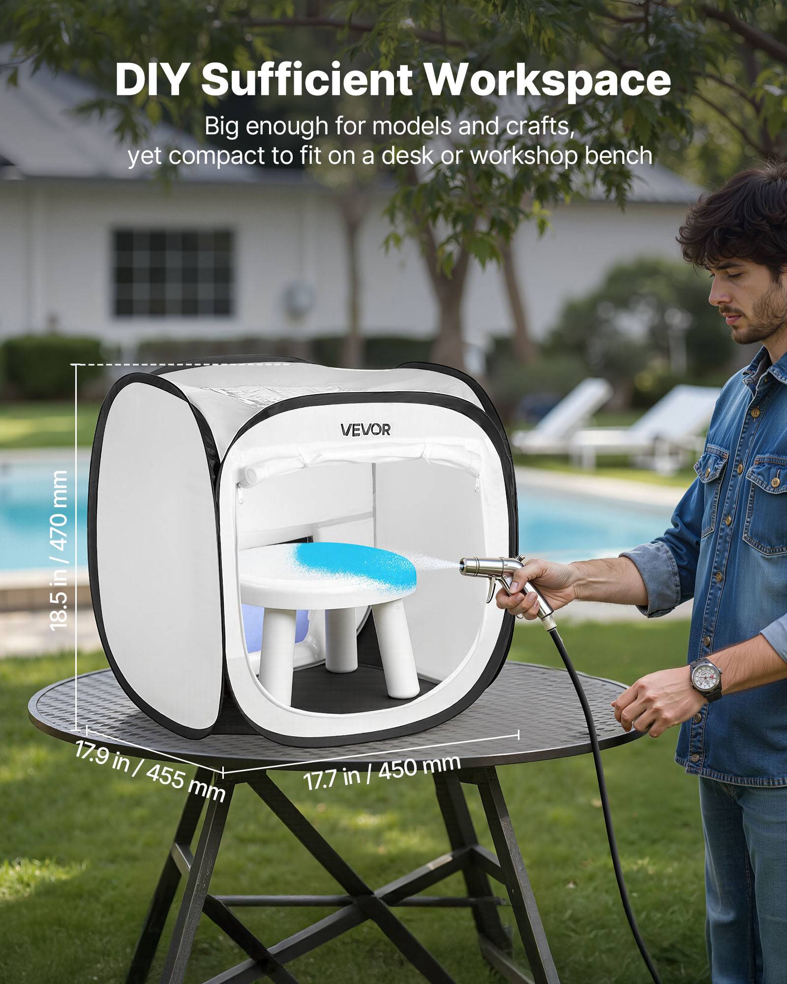 Vevor - VEVOR Cabine de peinture pop‑up 40,5 x 40,5 x 43 cm, légère, pliable, avec porte grillagée et filtres, blanc - Image 4