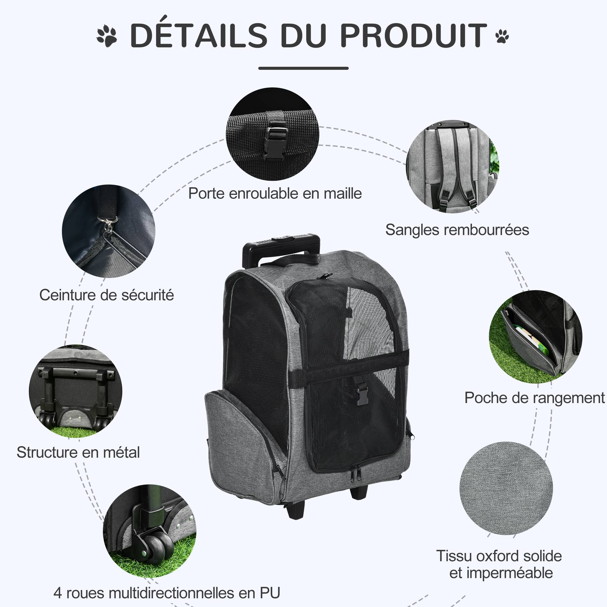 Sac transport à roulettes Tissus voyage trolley aérations multiples 42x25x55cm gris - ComfortXL Outdoor Living - Image 8