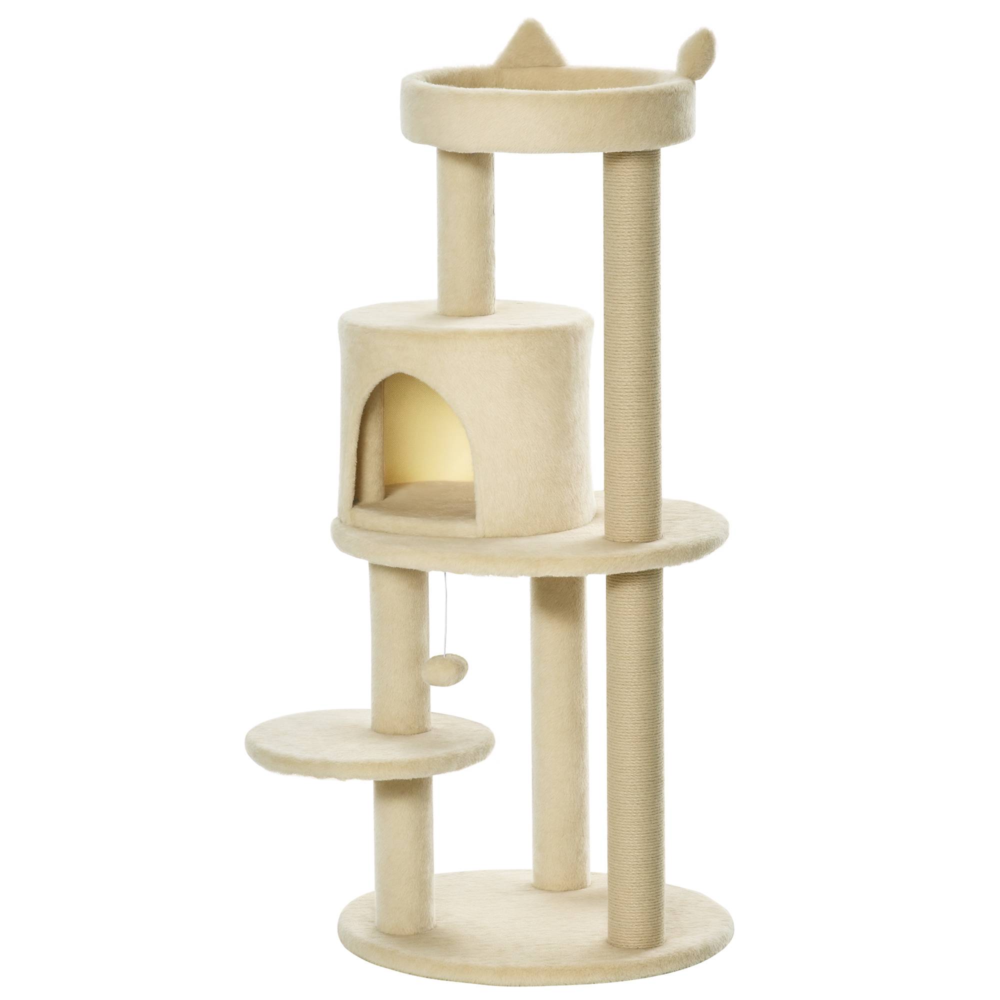 Arbre à chat pour chats adultes avec couchage spacieux et plateforme, 104 cm, blanc crème