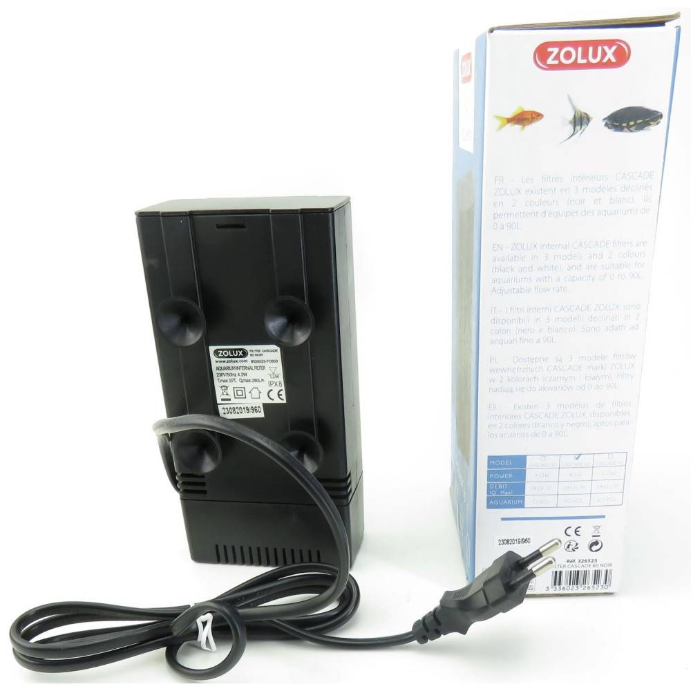 Zolux - Filtration intérieure cascade 60 puissance 4.2w, 280l/h pour aquarium de 30 à 60l max - Imagen 4