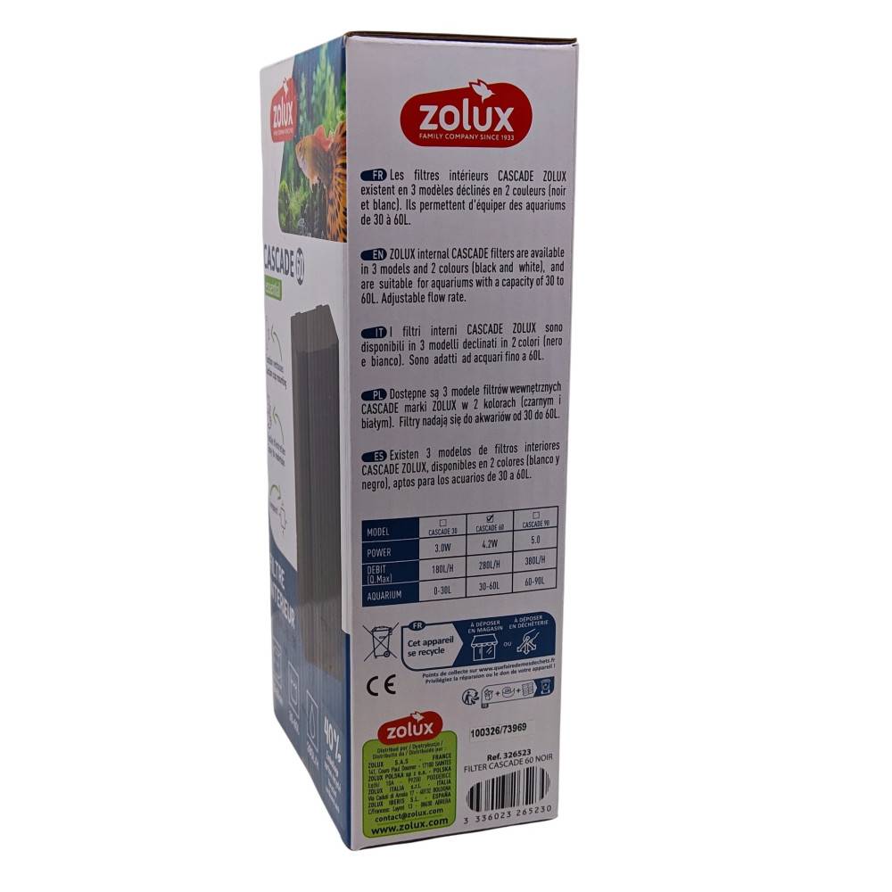 Zolux - Filtration intérieure cascade 60 puissance 4.2w, 280l/h pour aquarium de 30 à 60l max - Imagen 7