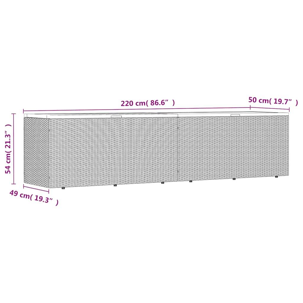 Très Grand Coffre Rangement Banc Résine Tressée et Bois pour Extérieur Gris 220x50x54 cm – ComfortXL Outdoor Living - Image 6