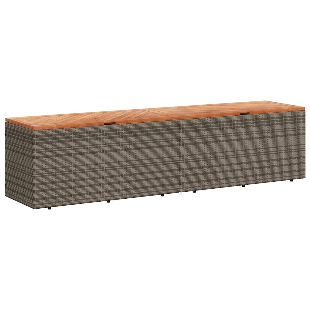 Très Grand Coffre Rangement Banc Résine Tressée et Bois pour Extérieur Gris 220x50x54 cm – ComfortXL Outdoor Living - Image 2