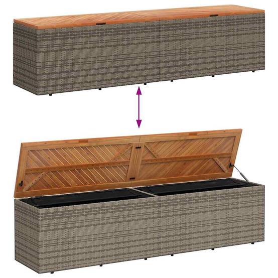 Très Grand Coffre Rangement Banc Résine Tressée et Bois pour Extérieur Gris 220x50x54 cm – ComfortXL Outdoor Living - Image 7