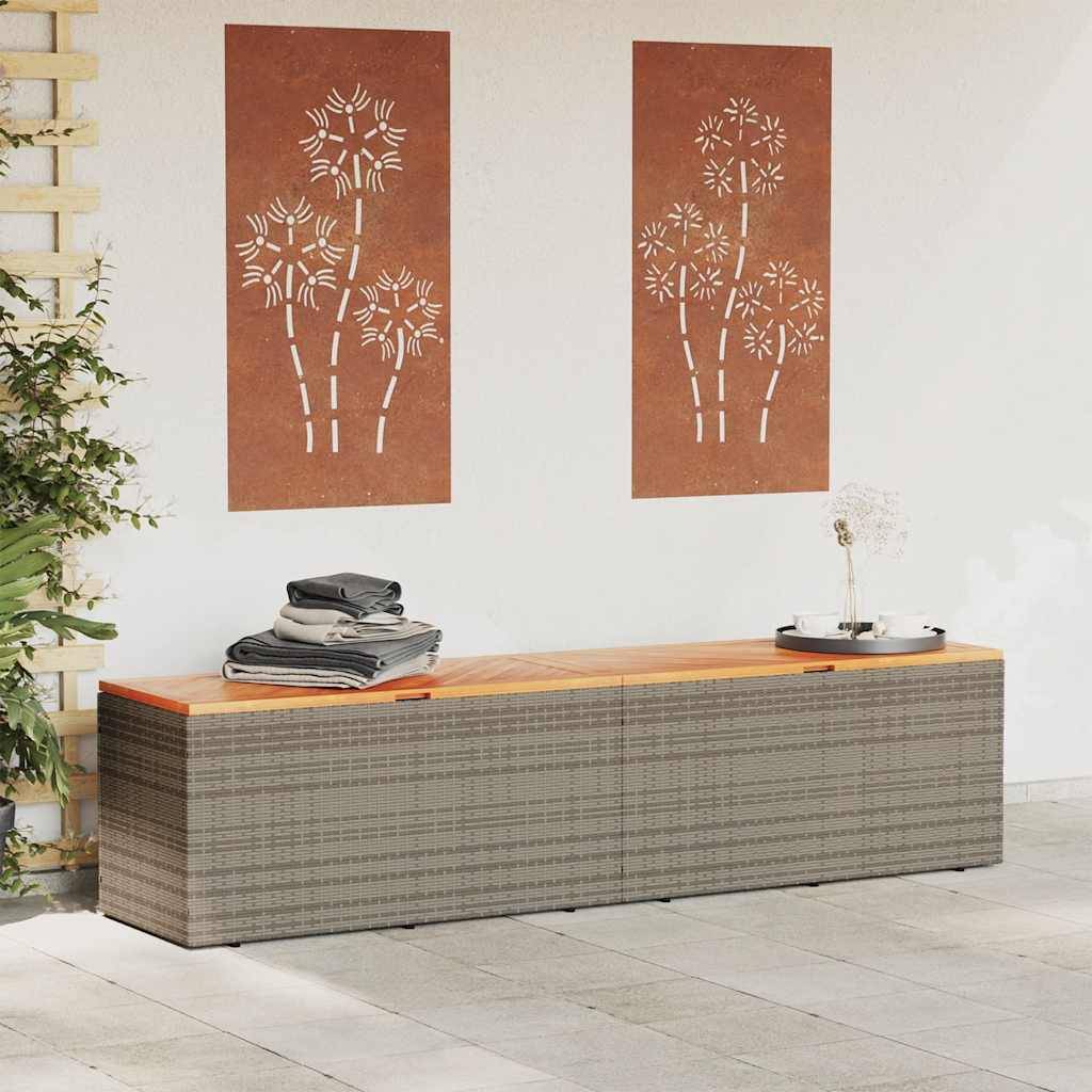 Très Grand Coffre Rangement Banc Résine Tressée et Bois pour Extérieur Gris 220x50x54 cm – ComfortXL Outdoor Living - Image 3