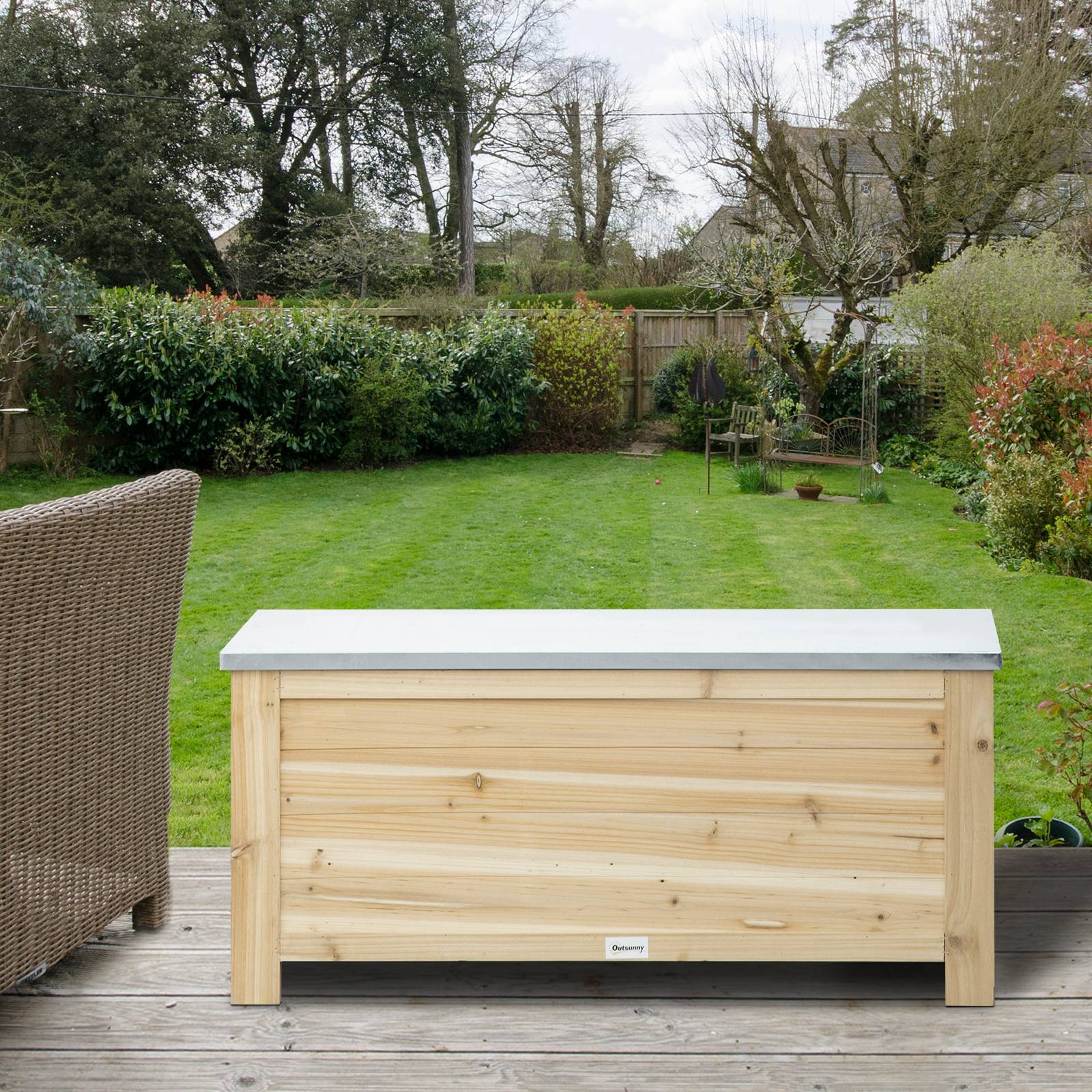 Coffre de jardin 155L bois métal terrasse protection coussins 110x50x50cm - ComfortXL Outdoor Living - Image 4
