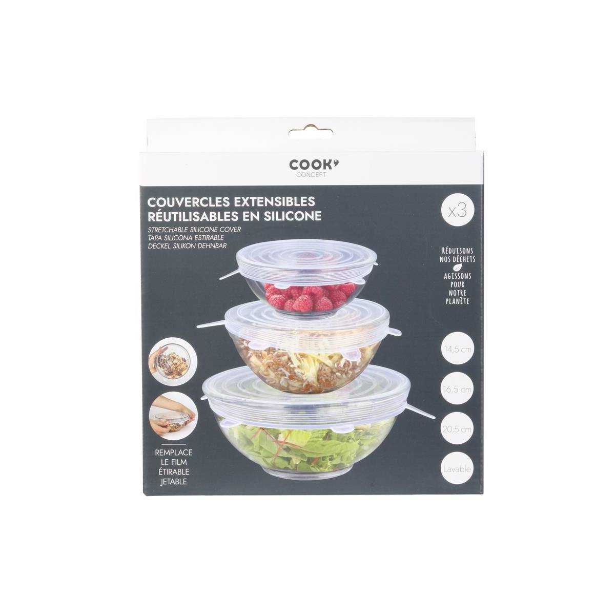Cook Concept - Lot de 3 Couvercles en Silicone "Flexible" 20cm Transparent - Image 6