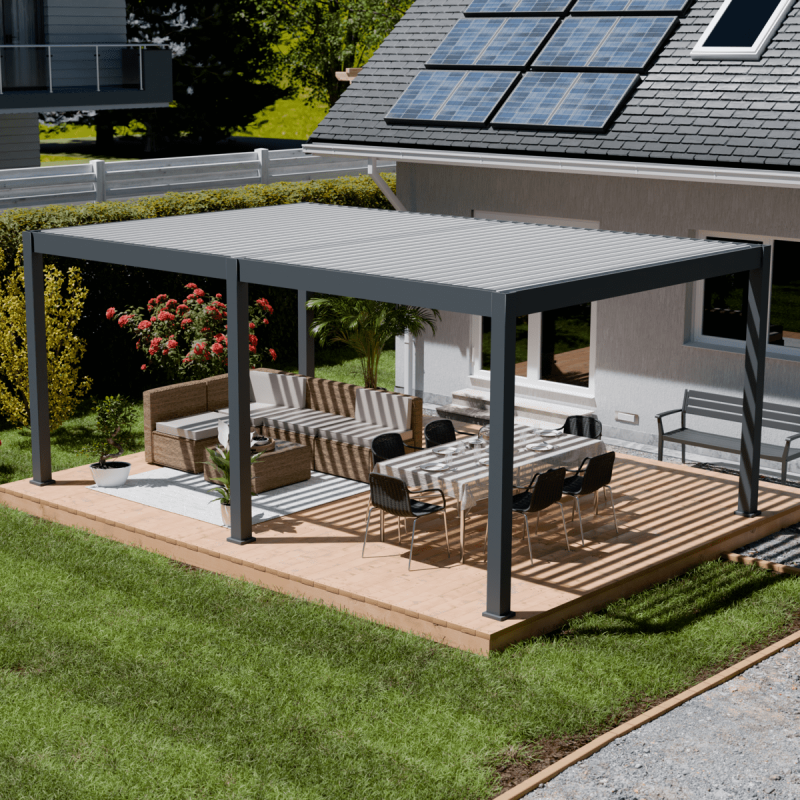 Ombrea - Pergola bioclimatique Ombréa autoportante 4x6M - Anthracite/blanc - ELMO Ombréa - Image 2