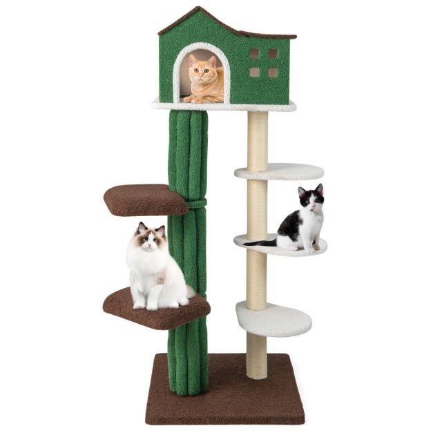 Helloshop26 - Arbre à chat de 153 cm avec 5 plateformes de saut rotative et condo tour de jeu pour chat avec dispositif anti-renversement vert - Imagen 2