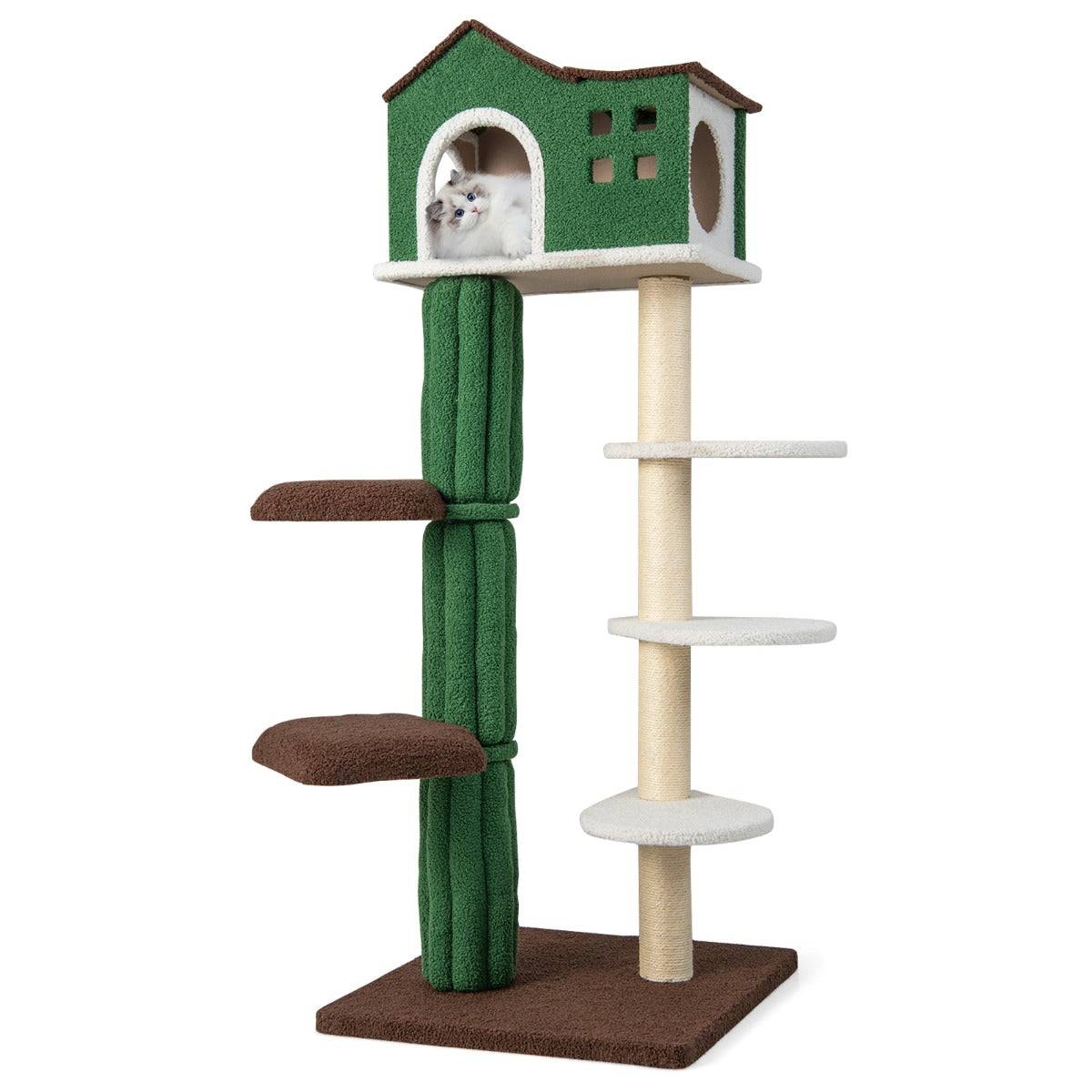 Helloshop26 - Arbre à chat de 153 cm avec 5 plateformes de saut rotative et condo tour de jeu pour chat avec dispositif anti-renversement vert - Imagen 1