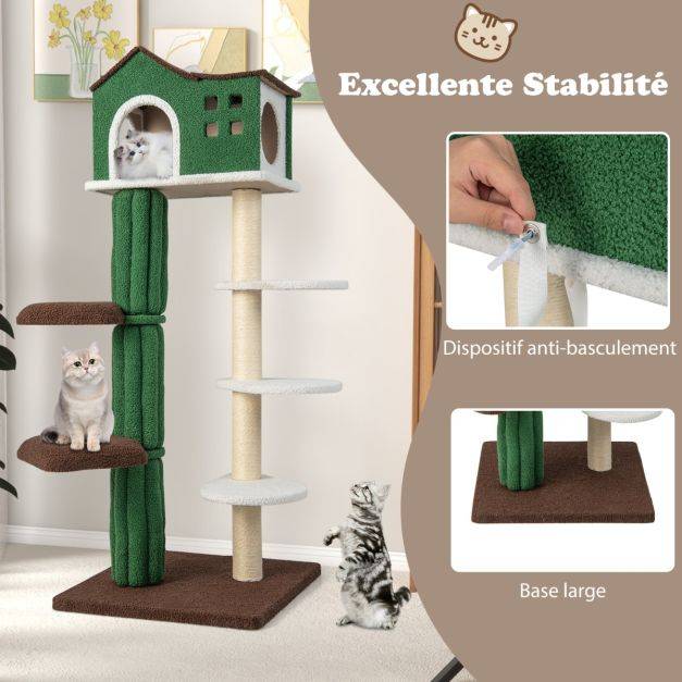 Helloshop26 - Arbre à chat de 153 cm avec 5 plateformes de saut rotative et condo tour de jeu pour chat avec dispositif anti-renversement vert - Imagen 5