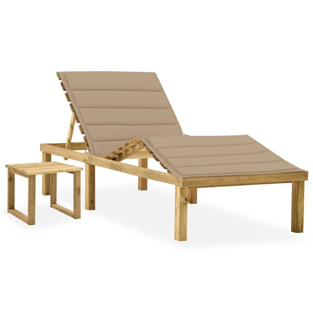 Helloshop26 - Transat chaise longue bain de soleil lit de jardin terrasse meuble d'extérieur 200 cm avec table et coussin pin imprégné - Imagen 1