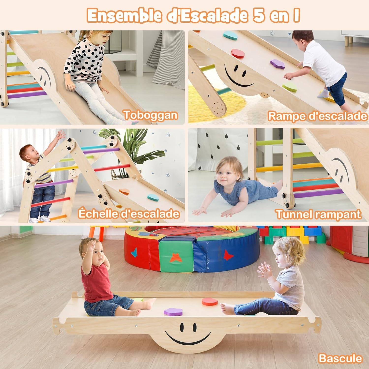 5 en 1 Échelle d'escalade Montessori Enfants avec Rampe Double Face , Charge 60kg de 3 Ans+ - Image 8