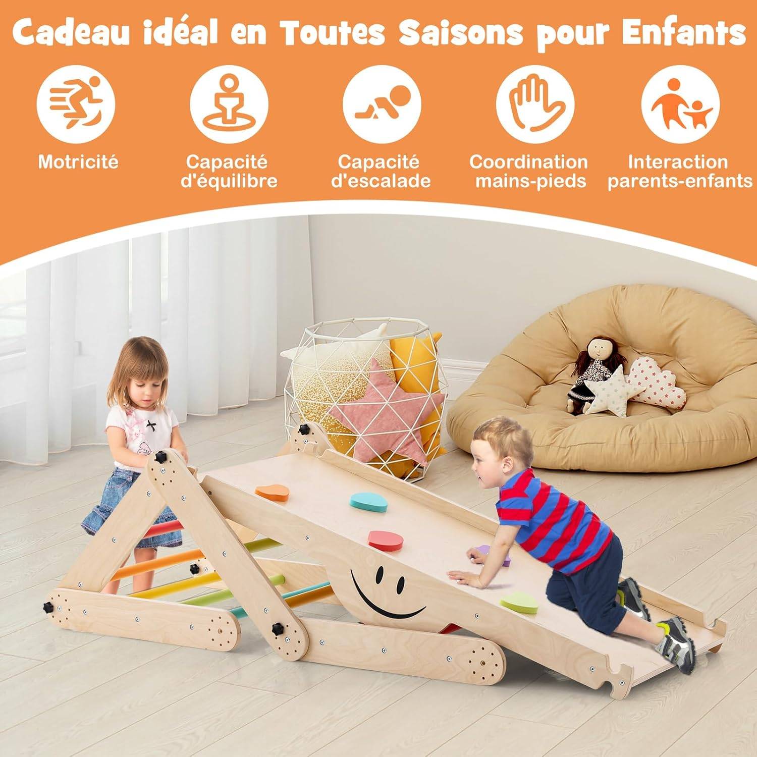 5 en 1 Échelle d'escalade Montessori Enfants avec Rampe Double Face , Charge 60kg de 3 Ans+ - Image 9