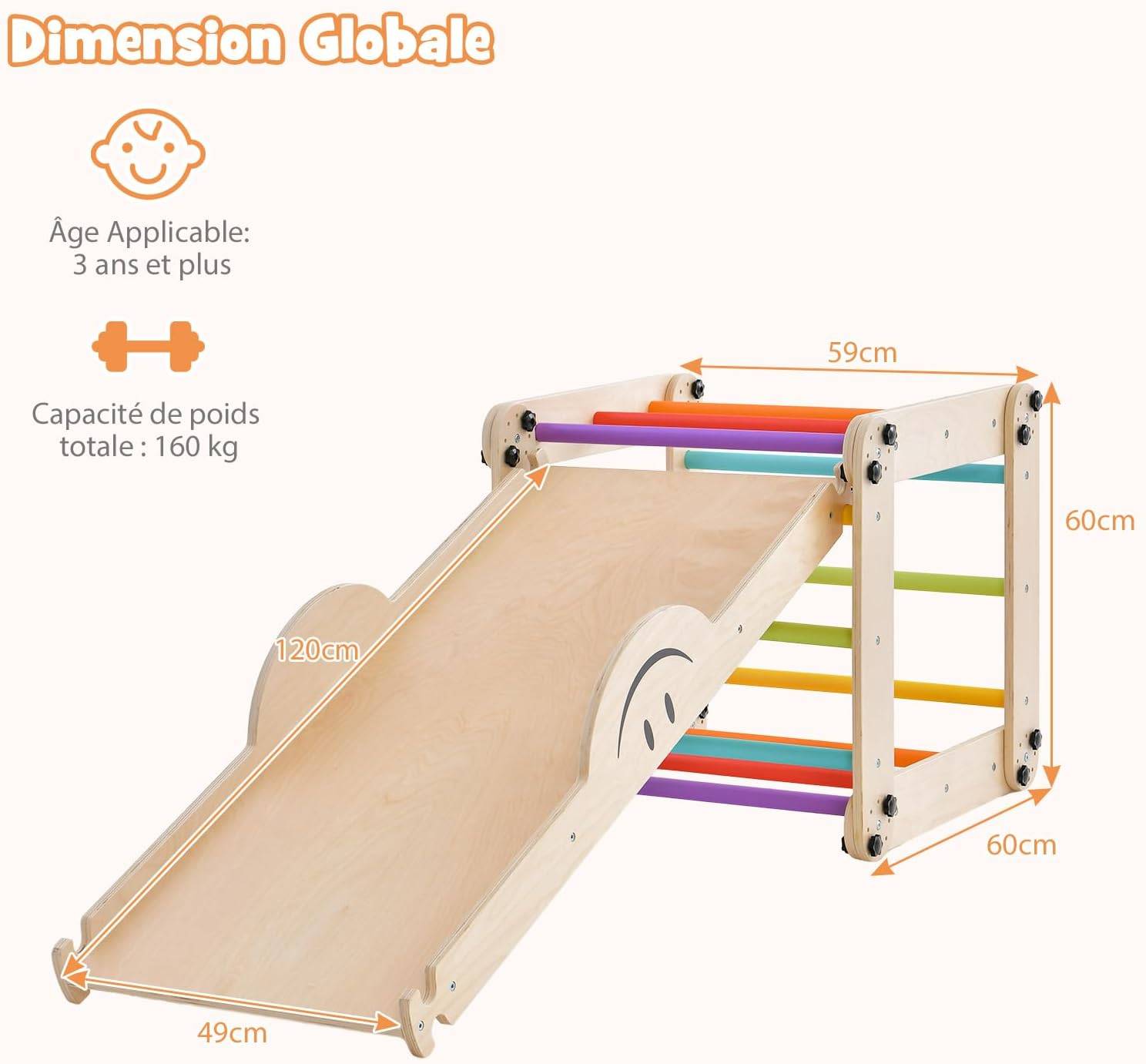 5 en 1 Échelle d'escalade Montessori Enfants avec Rampe Double Face , Charge 60kg de 3 Ans+ - Image 4