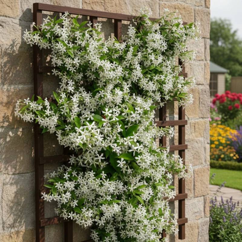 Jasmin étoilé, Jasmin persistant blanc, Trachelospermum à fleurs Blanche - feuillage Persistant - Pot de 10L - 200/300 cm sur ficelle-  hauteur à matu - Imagen 7